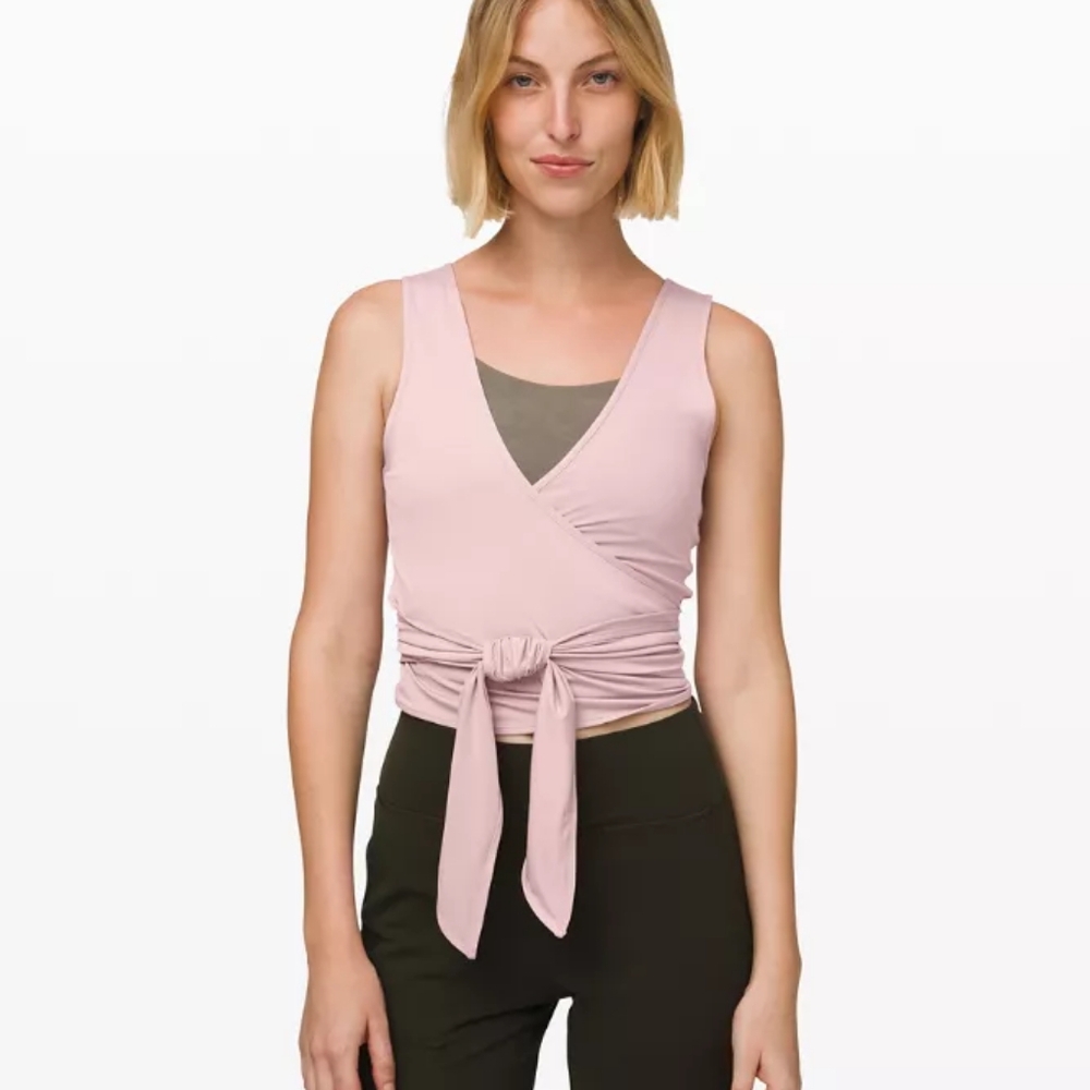 'LULULEMON' WRAP TIES 'TWIST ME UP' CROP TANK FOUR-WAY STRETCH IN DÙSTY ROSÀY - Picture 15 of 15